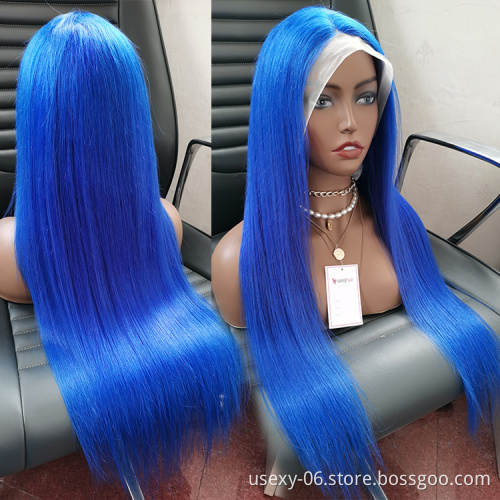 Blue Colored Lace Front Wigs For Black Women 100 Human Hair Wig Vendors Wholesale Virgin Brazilian Hair HD Lace Frontal Wigs